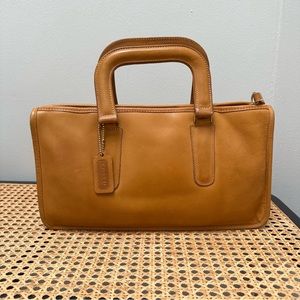 Coach Vintage NYC Slim Handle Clutch Camel Saddle Leather 1970s Restored Bag
